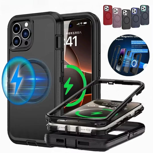 For Magsafe Armor Shockproof Defender Phone Cases for Iphone 16 15 14 13 Pro Max plus Case Heavy Duty Full Body Protector Cover