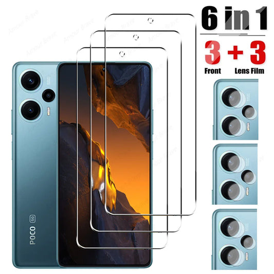 6In1 Screen Protector for Poco F5 5G F3 F4 GT Tempered Glass Camera Lens Film for Xiaomi Poco F5 Pro 5G Glass