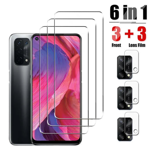 6In1 Tempered Glass for Oppo A74 5G 4G A53 A54 A74 A94 Screen Protector Back Camera Lens Protective Film on Oppo A74 A94 Glass